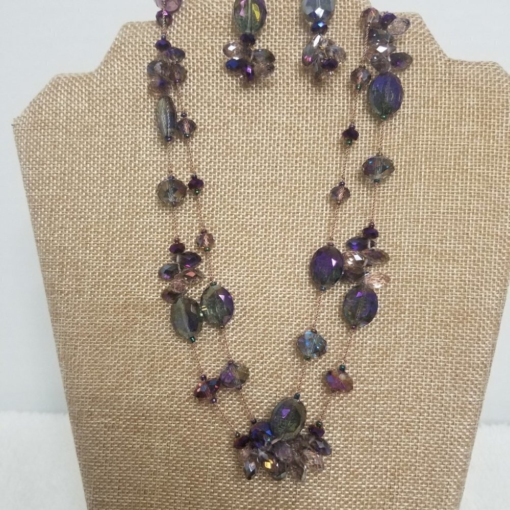 14k GF Aurora Borealis glass necklace and earring set